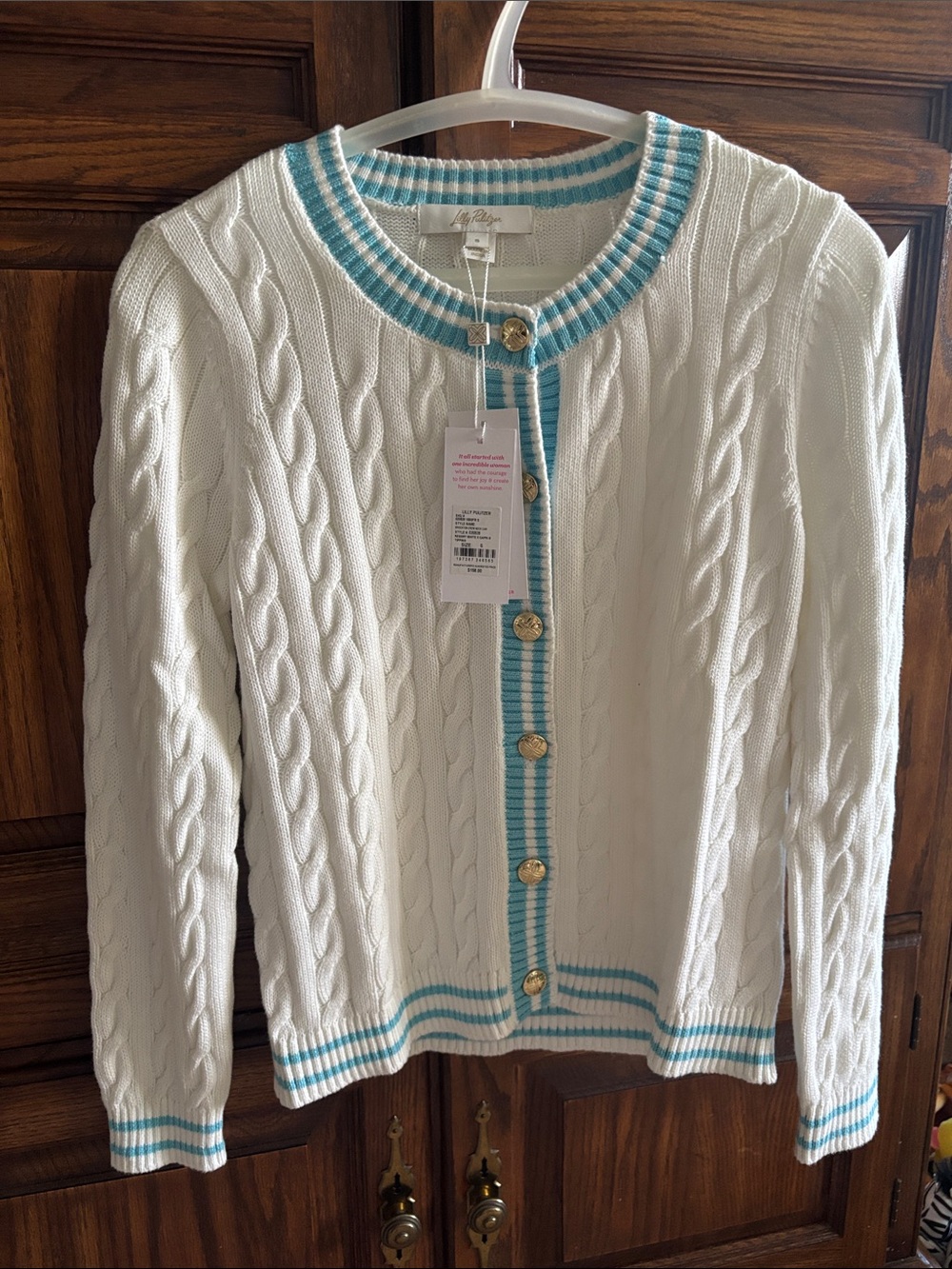 NWT Lilly Pulitzer Brockton Crew Neck Cardigan White & Blue Small - Picture 10 of 14
